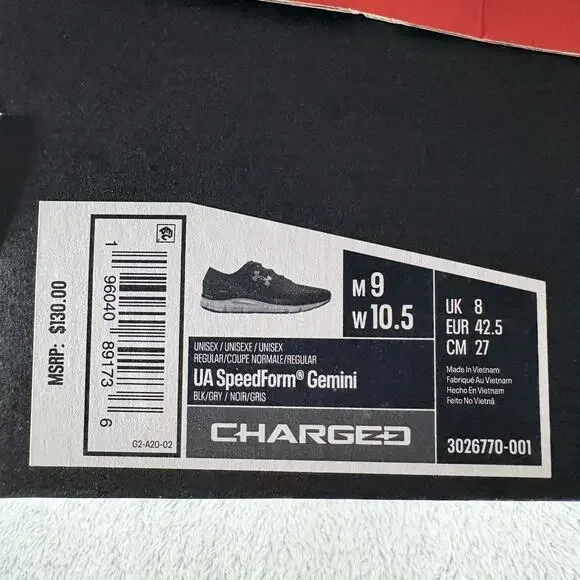 NIB Under Armour UA Speedform Gemini Chraged Size 9 M / 10.5 W 3026770-100